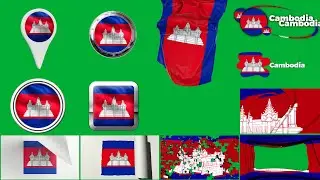 Cambodia Multi Flag PACK Green Screen + Alpha