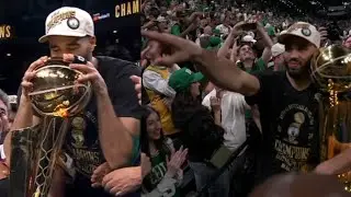 JAYLEN BROWN WINS FINALS MVP & TATUM COULDNT HELP HIMSELF & GRABS CHAMPIONSHIP TROPHY! FULL CEREMONY