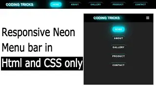 Responsive neon navigation bar in html and css | Responsive menu bar in html and css |Coding Tricks