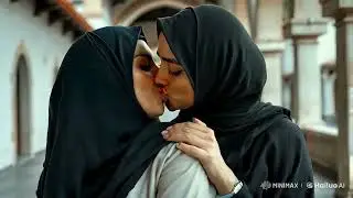 Young Turkish Hijabi girls kissing at a bus station Passionate Lesbians💋