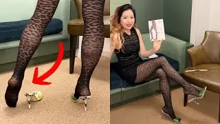 Leopard Tights Try On Review! Patterned Nylons Pantyhose Stockings Feet Soles Legs