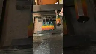 Letterpress printing in 6 different ink colors with a Washington hand press