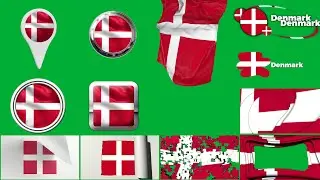 Denmark Multi Flag PACK Green Screen + Alpha