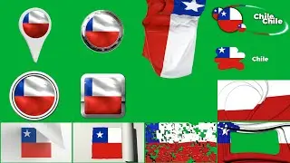 Chile Multi Flag PACK Green Screen + Alpha