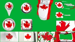 Canada Multi Flag PACK Green Screen + Alpha