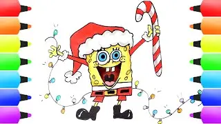 SpongeBob Christmas Drawing | Spongebob with Christmas Hat and Candy (Awesome!)