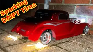 Sparking DRIFT Tires on Hot Rod RC Car (OVER VOLTED)
