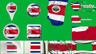 Costa Rica Multi Flag PACK Green Screen + Alpha