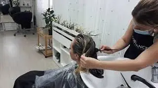 Аиртач холодный цвет. С окрашиванием промежутков. Тонирование корней без рыжего.