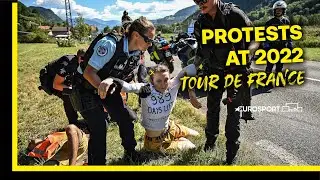 A group of protesters block the road to disrupt Stage 10 | 2022 Tour de France | Eurosport