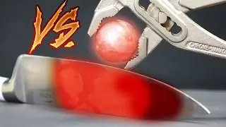 EXPERIMENT Glowing 1000 degree KNIFE VS Rubber band BALL