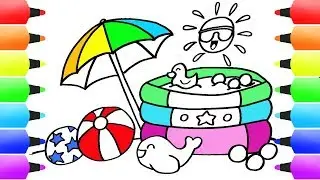 Beach Stuff Coloring Book for Kids! Vacation Drawings: Swimming Pool, Beach Balls, Life Belts
