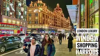 London Christmas Lights Windows Shopping Harrods & Harvey Nichols | London Walk 2021 [4K HDR]