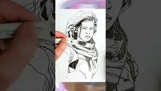 Dual-Handed Speed Drawing: портрет девушки-пилота в косынке на пустынной планете 
