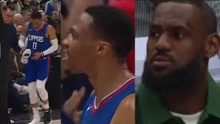 RUSSELL WESTBROOK LOSES SHOE & PISSED OFF LBJ AFTER PLAYING DEFENSE WITH ONE SHOE!