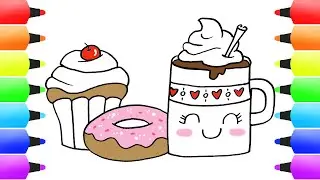 CUTE HOT CHOCOLATE Cup! (with Cream, Donut and Cupcake) | Winter Drawings for Kids